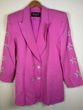 Vintage 80s Solini New York Pink Star Rhinestone Blazer Jacket Western Glam 14
